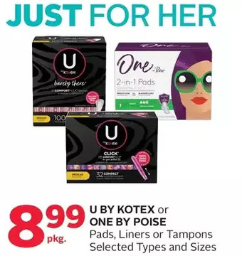 Rexall U by kotex or one by poise pads, liners or tampons offer