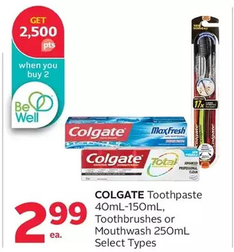 Rexall Colgate toothpaste, toothbrushes or mouthwash offer