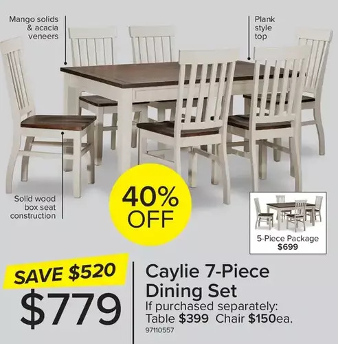 Leon's Caylie 7-piece dining set | table | chair offer