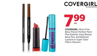 Rexall Covergirl micro-fine brow pencil, perfect point plus eyeliner, easy breezy brow pen, exhibitionist lipstick or super sizer fi offer