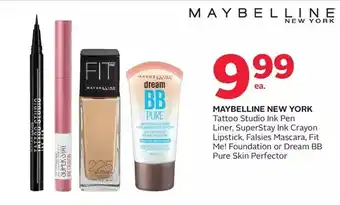 Rexall Maybelline new york tattoo studio ink pen liner, superstay ink crayon lipstick, falsies mascara, fit me! foundation or dream offer