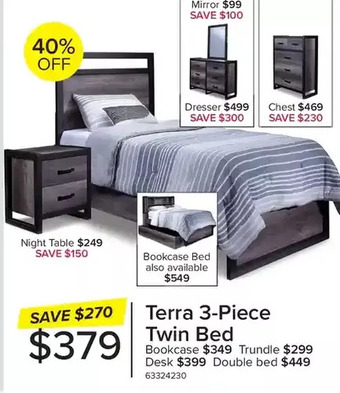 Leon's Terra 3-piece twin bed | bookcase | trundle | desk | double bed | night table | bookcase bed | mirror | dresser | chest offer