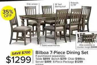 Leon's Bilboa 7-piece dining set | table | bench | chair | server | 6-piece package | counter height package offer