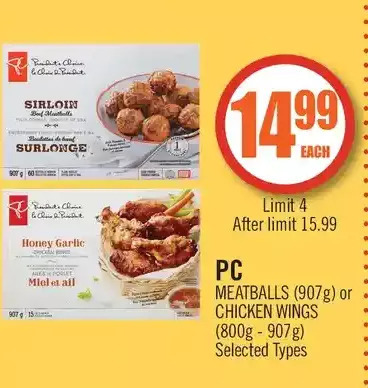 Shoppers Drug Mart Pc meatballs or chicken wings offer