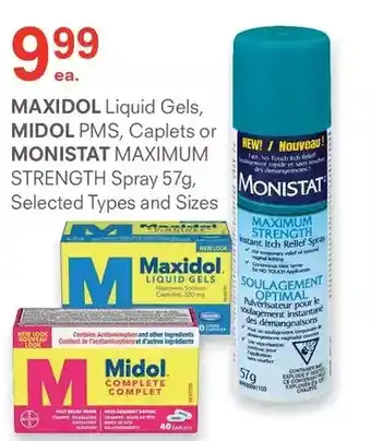 IDA Pharmacy Maxidol liquid gels, midol pms, caplets or monistat maximum strength spray offer