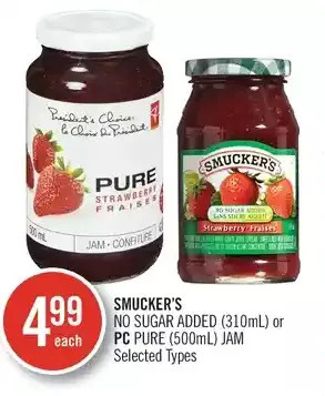 Shoppers Drug Mart Smucker's no sugar added or pc pure jam offer