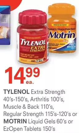 IDA Pharmacy Tylenol extra strength, arthritis, muscle & back, regular strength or motrin liquid gels or ezopen tablets offer