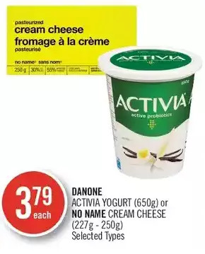 Shoppers Drug Mart Danone activia yogurt or no name cream cheese offer