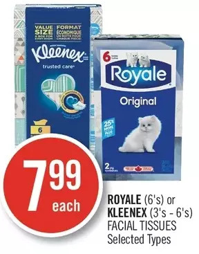 Shoppers Drug Mart Royale or kleenex facial tissues offer