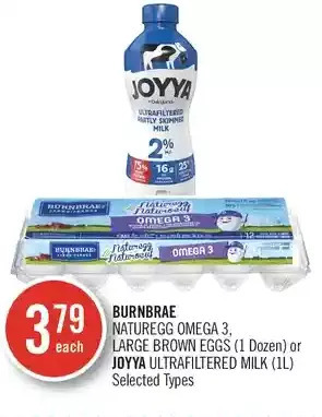 Shoppers Drug Mart Burnbrae naturegg omega 3, large brown eggs or joyya ultrafiltered milk offer