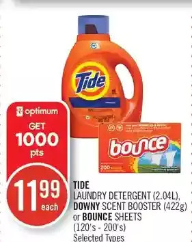 Shoppers Drug Mart Tide laundry detergent, downy scent booster or bounce sheets offer