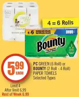 Shoppers Drug Mart Pc green or bounty paper towels offer