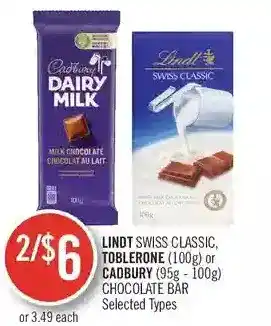 Shoppers Drug Mart Lindt swiss classic, toblerone or cadbury chocolate bar offer