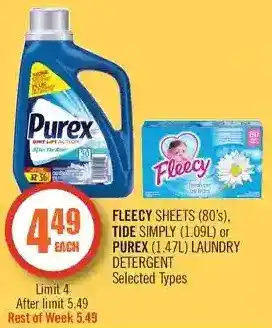 Shoppers Drug Mart Fleecy sheets, tide simply or purex laundry detergent offer