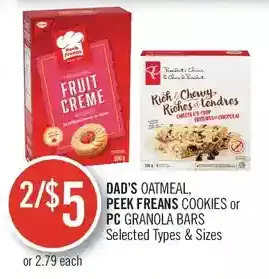 Shoppers Drug Mart Dad's oatmeal, peek freans cookies or pc granola bars offer