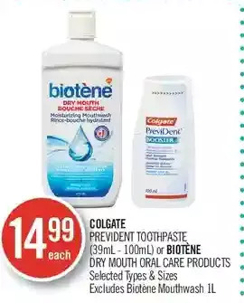 Shoppers Drug Mart Colgate prevident toothpaste or biotene dry mouth oral care products offer