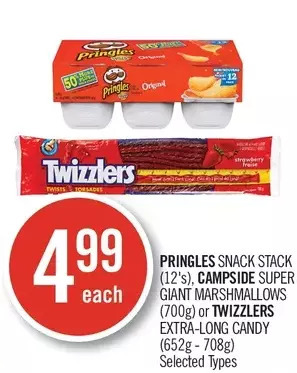Shoppers Drug Mart Pringles snack stack, campside super giant marshmallows or twizzlers extra-long candy offer