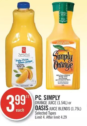 Shoppers Drug Mart Pc, simply orange juice or oasis juice blends offer