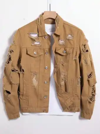 SheIn Men 1pc ripped frayed denim jacket offer