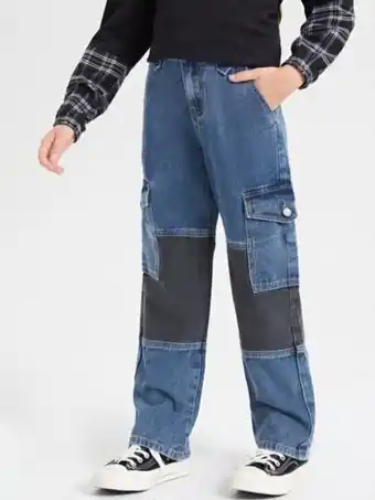 SheIn Shein girls flap pocket colorblock jeans offer