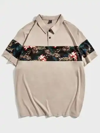 SheIn Extended sizes men tropical print polo shirt offer