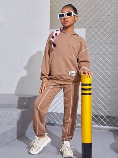SheIn Shein girls patch detail drop shoulder hoodie & sweatpants offer