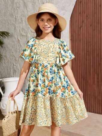 SheIn Shein girls floral print ruffle trim smock dress offer