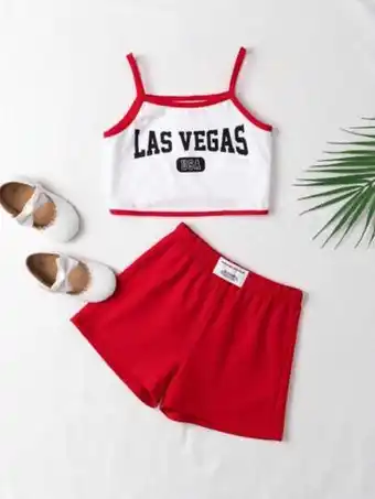 SheIn Shein toddler girls letter graphic contrast binding cami top & shorts offer