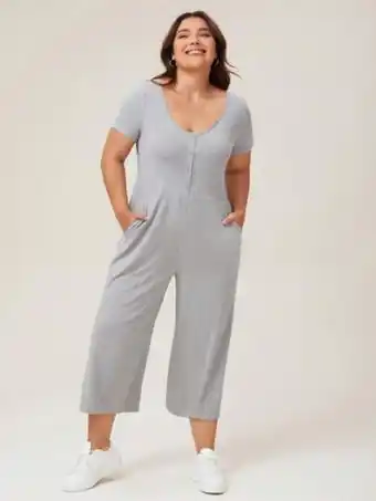 SheIn Shein basics plus half button placket front slant pocket jumpsuit offer