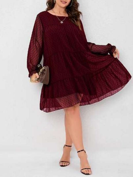 SheIn Plus swiss dot flounce sleeve ruffle hem smock dress offer