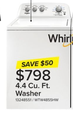 Leon's Whirlpool white top-load washer (4.4 cu. ft. iec) - wtw4855hw offer