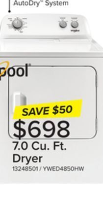 Leon's Whirlpool white electric dryer (7.0 cu. ft.) - ywed4850hw offer