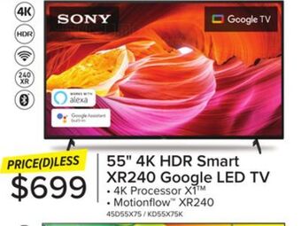 Leon's Sony 55 4k hdr led google tv - kd55x75k offer