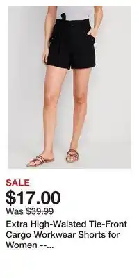 Old Navy Extra high-waisted tie-front cargo workwear shorts for women -- 4-inch inseam offer