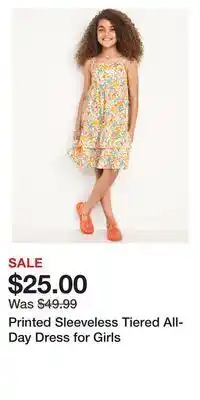 Old Navy Printed sleeveless tiered all-day dress for girls offer