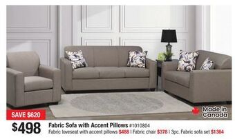 Bad Boy Superstore Fabric sofa with accent pillows offer