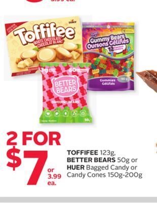 Rexall Toffifee 123g, better bears 50g or huer bagged candy or candy cones 150g-200g offer
