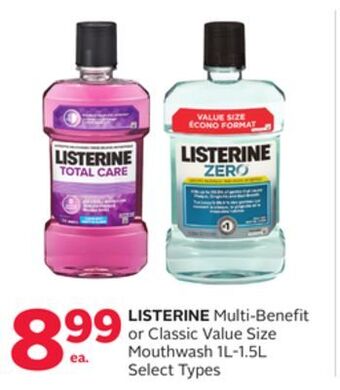 Rexall Listerine multi-benefit or classic value size mouthwash 1l-1.5l offer