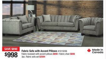 Bad Boy Superstore Fabric sofa with accent pillows offer