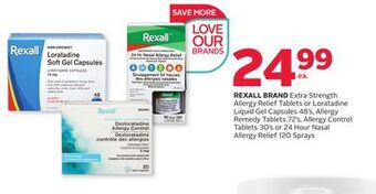 Rexall Rexall brand extra strength allergy relief tablets or loratadine liquid gel capsules 48' s, allergy remedy tablets 72' s, all offer