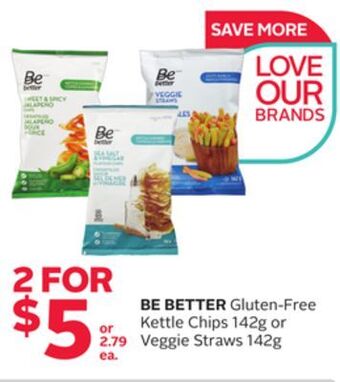 Rexall Be better gluten-free kettle chips 142g or veggie straws 142g offer