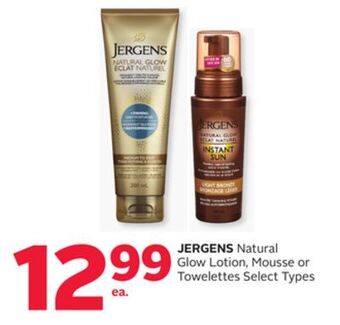 Rexall Jergens natural glow lotion, mousse or towelettes offer