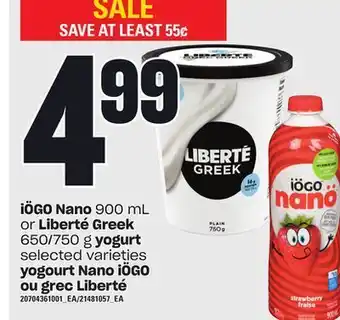 Independent City Market Yogourt nano iögo, 900 ml ou grec liberté, 650/750 g offer