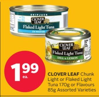 Rexall Clover leaf chunk light or flaked light tuna 170g or flavours 85g offer