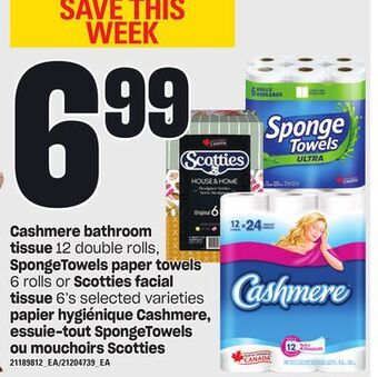 Independent City Market Papier hygiénique cashmere, 12 double rolls, essuie-tout spongetowels, 6 rolls ou mouchoirs scotties, 6's offer