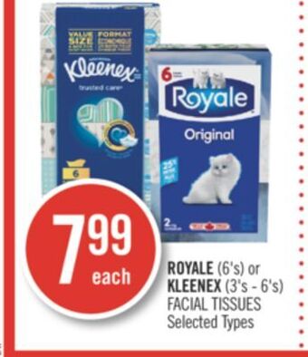 Shoppers Drug Mart Royale 6's or kleenex 3's - 6's facial tissues offer