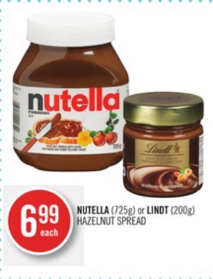 Shoppers Drug Mart Nutella (725g) or lindt (200g) hazelnut spread offer