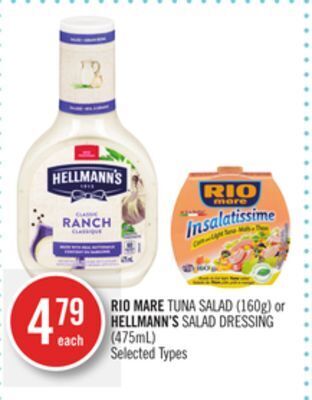 Shoppers Drug Mart Rio mare tuna salad (160g) or hellmann's salad dressing (475ml) offer