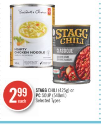 Shoppers Drug Mart Stagg chili (425g) or pc soup (540ml) offer