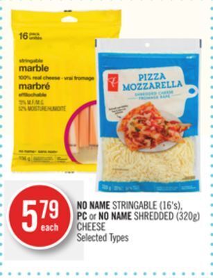 Shoppers Drug Mart No name stringable (16's), pc or no name shredded (320g) cheese offer